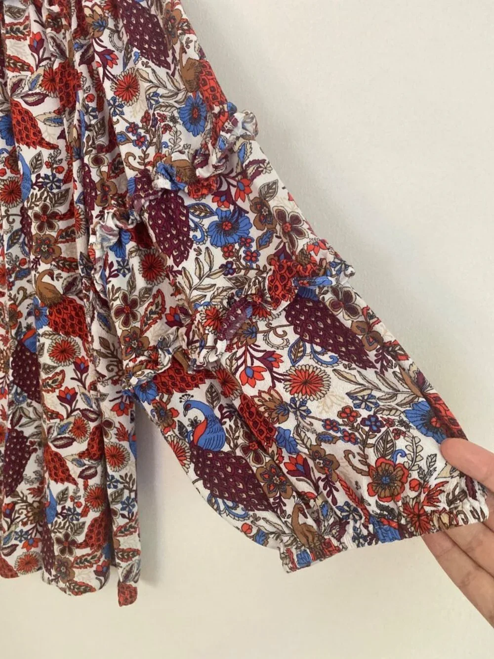 LOFT Multicolor Women's Floral Peasant Blouse With Ruffle Sleeves Size L - Picture 2 of 6